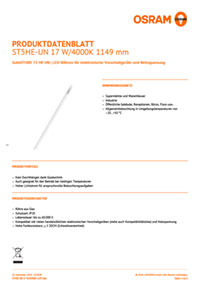 Datenblatt OSRAM LED Röhre SUBSTITUBE T5 17W 4.000K