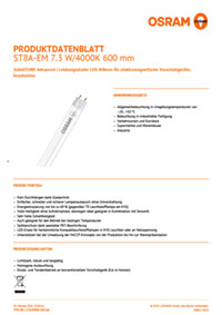 Datenblatt OSRAM LED Röhre SUBSTITUBE T8 7,3W 4.000K